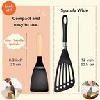 Short Spatula, Stylish Kitchen Tool, Flexible Non Stick Heat Resistant Nylon Turner Spatula, Wooden Short Handle, Cooking for Fish, Eggs, Pancakes