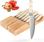 NANFANG BROTHERS Damascus Kitchen Knife Set,14 Pieces Drawer Knife Set,ABS Ergonomic Handle for VG10 Steel Professional Chef Knives Set with Block and Steak Knives