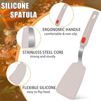 Beijiyi Silicone Spatula Turner Set of 3, 600°F Heat Resistant Nonstick Turner Spatulas for Kitchen Use, Large Flexible Silicone Cooking Utensils Rubber Spatula Set for Egg, Pancake, Fish (Khaki)