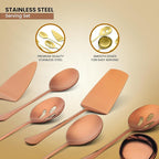 Avador® Premium Set of 8 Stainless Steel Hostess Serving Utensil Tool Set for Weddings | Buffer | Party | Kitchen | Restaurants (Rose Gold Plated)