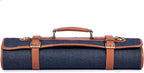 Leather Knife Roll Storage Bag, Elastic and Expandable 10 Pockets, Adjustable/Detachable Shoulder Strap, Travel-Friendly Chef Knife Case (Currant, Canvas)