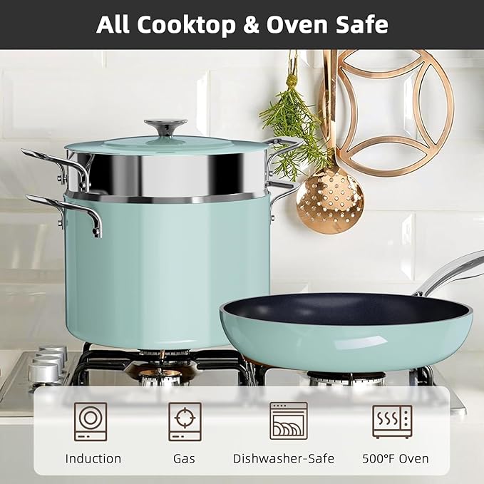 Nuwave Lux 13pc Forged Lightweight Cookware Set PFAS Free, Healthy G10 Duralon Ceramic Coating, Ultra Non-Stick, Stay-Cool Handles, Works on All Cooktops & Induction Ready