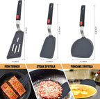Silicone Spatula Turner Set of 3, Beijiyi 600°F Heat Resistant Cooking Spatulas for Nonstick Cookware, Large Flexible Kitchen Utensils BPA Free Rubber Spatula Set for Egg, Pancake, Fish, Burger