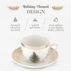 Spode Christmas Tree Gold 4-Piece Holiday Dinnerware Set - Fine Earthenware Tableware with 22K Gold Accents - Dinner Plate, Salad Plate, Teacup & Saucer - Festive Christmas Tableware, Dishwasher Safe
