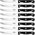 G.a HOMEFAVOR Steak Knife Set Stainless Steel, 8 Pieces Full Tang Sharp Serrated Knives Cutlery Set, Black