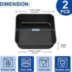 E-far 6 Inch Square Cake Pan Set of 2, Nonstick Small Baking Pan with Stainless Steel Core for Brownies Lasagna Cakes, Non-toxic & Easy Clean, 2 Inch Deep (Black)