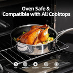 DELUXE Hybrid Ceramic Nonstick 5 Qt Deep Sauté Pan with Lid, Stainless Steel Skillet with Stay-Cool Handles, Dishwasher and Oven-Safe, PFOA Free Deep Frying Pan, Compatible with All Cooktops
