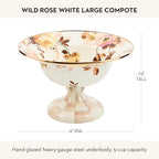 MACKENZIE-CHILDS Enamel Compote, Pedestal Serving Dish or Decorative Bowl, Large, Wild Rose White