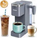 Single Serve Coffee Maker with Built-in Detachable Milk Frother, Iced and Hot Coffee Machine for K Cup & Grounds, 40oz Removable Water Reservoir, 6 Cup Sizes, Fits 7.3" Travel Mug, Gray