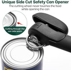 Beneno Can Opener, Safe Side Cut Can Opener Manual Smooth Edge with Smooth Cutting Wheel, Open Cans with no Sharp Edges, Effortless Easy to Turn Knob, Soft Non-Slip Handle, Black
