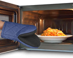 1 Pair Short Oven Mitts, Heat Resistant Silicone Kitchen Mini Oven Mitts for 500 Degrees, Non-Slip Grip Surfaces and Hanging Loop Gloves, Baking Grilling Barbecue Microwave Machine Washable