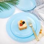 KIRE 60PCS Blue Plastic Plates Disposable - Heavy Duty Light Blue Plates Include 30Pcs 10.25” Dinner Plates and 30Pcs 7.5” for Dessert/Salad in Baby Shower/Picnic