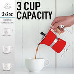 Zulay Kitchen Stovetop Espresso Maker - Moka Pot 3 Espresso Cups - Percolator Coffee Maker for Classic Cuban & Italian Style Espresso - Portable Coffee Maker for Camping & Travel - (Red)