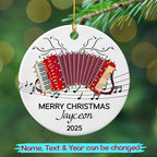 Unique Accordion Musical Ceramic Xmas Ornament 2025, Customized Year Text Name Accordionist Christmas Ornaments Gift for Accordion Player Friends Daughter Son Dad Mom,Personalized Accordions Ornament