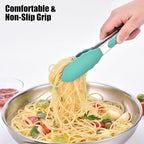 Doosu Kitchen Tongs for Cooking - 600°F Heat Resistant Food Tong with Non-Scratch Silicone Tips, Heavy Duty Stainless Steel Locking Tong for BBQ, Grilling Steak, Serving Salad, Pasta (7in, Aqua Sky)