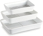 ONEMORE Baking Dishes for Oven, Large Casserole Dishes for Oven with Roasting Racks, Rectangular Ceramic Baking Dish Set of 3 for Cooking & Serving, Handleless Deep Dish Lasagna Pan (3QT/2.1QT/1.3QT)