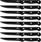 G.a HOMEFAVOR Steak Knife Set: 8-Piece Stainless Steel Sharp Serrated Knives Set with PP Handle for Kitchen, Full Black