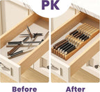 Bamboo In-Drawer Knife Block for 13 Knives(Not Included), Knife Drawer Organizer,Knife Holder Countertop,Block Knife Storage Organizer for Kitchen