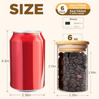 6oz Glass Food Storage Jars, Glass Jars with Bamboo Lids, Kitchen Storage Jars, Set of 6, Canisters with Airtight Lids for Spice, Coffee, Cookie, Pantry Organizers