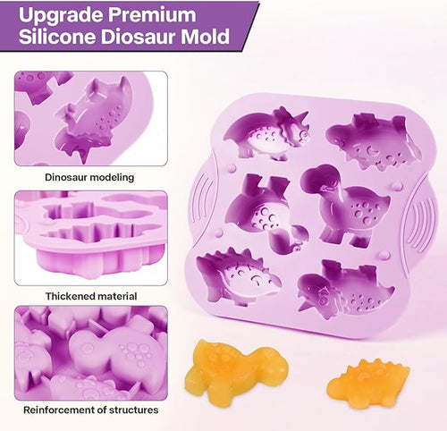 2-Pack Silicone Dinosaur Molds with Lids, Purple Dinosaur Silicone Molds for Chocolate, Baking & Crafting, Multi-Purpose Jello Molds for Kids, Candy, Ice Cubes, Crayons