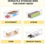 Set of 8 Clear Plastic Storage Bins, 4 Large +4 Small Pantry Organizers and Storage Containers for Kitchen Organization, Home Storage Must Haves for Office, Closet, Garage, Freezer& Bathroom