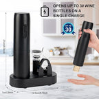 Electric Wine Opener Set with Charging Base, Rechargeable Automatic Corkscrew Bottle Opener with Pour, Preserver Vacuum Stopper, Foil Cutter, USB Charging Cable