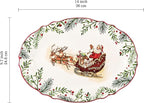 Bico Santa On The Way 16 plus 14 inch Scalloped Oval Platters Set, Set of 2, Microwave and Dishwasher Safe, for Serving Fish, Chicken, Turkey