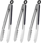 Stainless Steel Kitchen Tongs 9-Inch Cooking Tongs, Set of 3