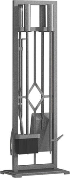 Fire Beauty 5 Pieces Fireplace Tools Set Wrought Iron Fire Place Pit Poker Holder(Pewter)