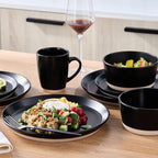 Stone Lain Jules Modern Stoneware 32-Piece Round Black Dinnerware Set, Plates and Bowls Sets, Dish Set for 8, Black