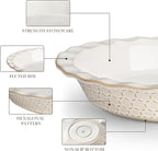 MALACASA Pie Dish for Baking, Stoneware Pie Pan 9 Inch, Embossed Deep Dish Pie Pans, 45 OZ Round Baking Dish Pie Pan, Fluted Dish Pie Plate for Apple Pie, Quiche and Tart, Set of 1, Series LYDIA