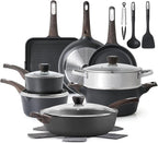 SENSARTE Pots and Pans Set Nonstick, 20 Pcs Induction Cookware Sets, Non-toxic Healthy Non Stick Kitchen Cooking Set with Stay-Cool Handles, PFOA PFOS Free, Black
