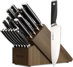 Astercook Knife Set, Kitchen Knives Set with Block and Sharpener Full Tang 17 Pcs German Stainless Steel Knives Sharp Blade Dishwasher Safe Premium Knife Set with Anti-slip Ergonomic Handle, Black
