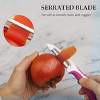 Vegetable Potato Peeler for Kitchen, 1 Piece Serrated Peeler for Soft Skin, 2 Pieces Straight Peeler for Apple Fruit Veggie, with Silicone Handle (Set of 3, Pink/Purple/Green)