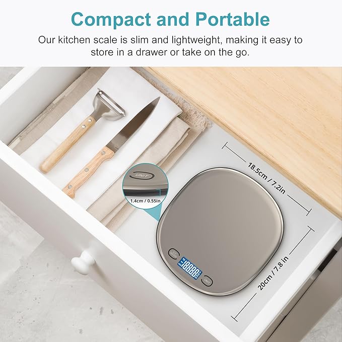 Ultrean High Capacity Food Scale, 33lb Rechargeable Digital Kitchen Scale with LCD Display, Slim & Lightweight Design, 1g Precise Graduation, Weight Grams and Ounces for Cooking, Baking & Meal Prep