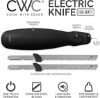 COOK WITH COLOR Electric Knife, 100W Power, Dual Stainless Steel Blades for Precise Cutting, Ergonomic Handle, Low Noise and Vibration, Ideal for Bread, Meat, and Vegetables, Black