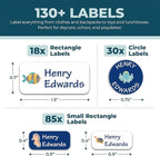 Personalized Daycare Name Labels for Kids (130 Labels) - Custom Waterproof Name Stickers for Clothing Tags, Water Bottles, Lunch Boxes and School Supplies (Water Animals)