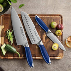 knife set, 3 Piece kitchen knife set - Razor Sharp Professional Japanese Chef Knife set, Forged from High Carbon German Steel,Full Tang Prussia Blue Handle,cooking gifts cooks