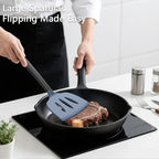 Coukre 3 Pack Silicone Spatula Set, High Heat Resistant, BPA-Free, Fish Spatula, Solid & Slotted Turner for Non-Stick Pans, Flipping Eggs, Pancakes, Fish, Burgers (3, DarkBlueBlack)
