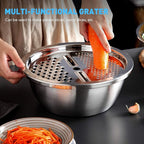Cabilock Graters for Kitchen Handheld Stainless Steel Drain Basket Vegetable Cutter 3 In 1 Kitchen Multipurpose Grater Salad Bowl For Home (Silver) Colanders & Food Strainers