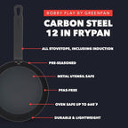 GreenPan x Bobby Flay 12" Carbon Steel Frying Pan Skillet, Pre-Seasoned Ready to Use, Nontoxic, PFAS-Free, Induction Compatible, High Heat & Oven Safe Durable Cookware, Cast Iron Alternative