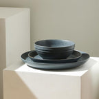 Stone Lain Elio 12-Piece Dinnerware Set Stoneware, Plates and Bowls Set, Dish Set for 4, Blue