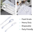 N9R 200PCS Silver Plastic Silverware Disposable Silver Plastic Silverware Cutlery Set, 100 Forks, 50 Spoons, 50 Knives for Party, Birthday, Wedding