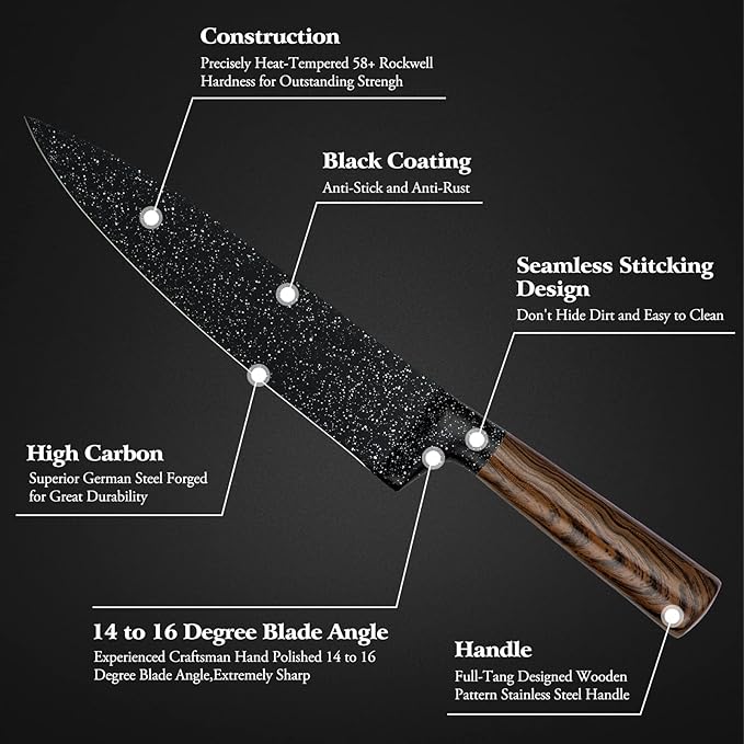 Vvwgkpk 12-Piece Kitchen Knife Set with Wooden Block,Professional Chef Knife Sets with steak knives,High Carbon German Stainless Steel Knife with Japanese Designed Wooden Pattern Stainless Handle