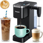 Single Serve Coffee Maker with Built-in Detachable Milk Frother, Iced and Hot Coffee Machine for K Cup & Grounds, 40oz Removable Water Reservoir, 6 Cup Sizes, Fits 7.3" Travel Mug, Black