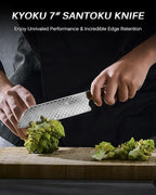 KYOKU 7" Santoku Knife with Non-Stick Koi Scale Pattern, Japanese VG10 Stainless Steel Chef Knife with Sheath & Gift Box, Shogun Koi Series Full Tang Professional Kitchen Knife with Camphorwood Handle