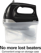 Hamilton Beach 6-Speed Electric Hand Mixer with Whisk, Dough Hooks and Easy Clean Beaters, Powerful 275 Watt Motor, Snap-On Storage Case, Black