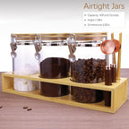 Glass Coffee Storage Containers with Bamboo Shelf,Ground Coffee Holder Jars,Airtight Glass Countertop Storage Jar Canisters with Spoon for Coffee,Loose Tea,40 Fluid-oz,Pack of 3