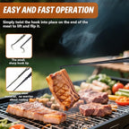 BBQ Turner Hooks, Meat Hook Flipper, Iron BBQF Turner Hooks, Flips Cooking Hooks, BBQ Food Flipper, for Grilling Smoking Frying, Long Handle Meat Hooks (Type B)