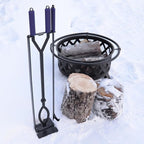Heavy Duty Fire Pit Tools Set with 40" Fire Poker and Log Grabber Wrought Iron Large Fireplace Tool Set with Metal Stand,Solid Steel Firewood Grabber for Campfire Backyard Bonfire Indoor&Outdoor Use